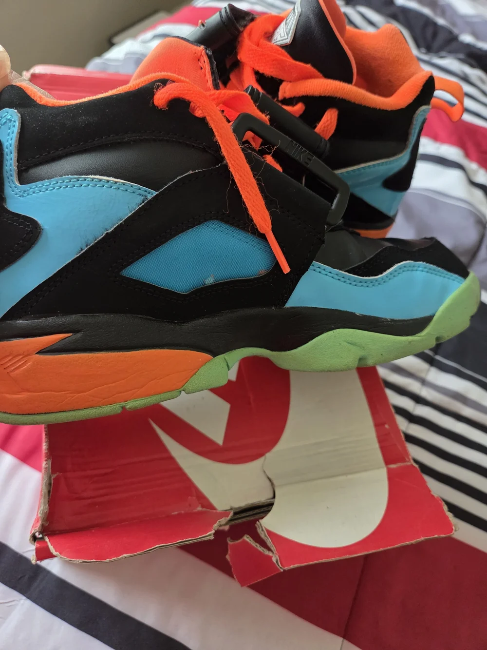 Nike Kids Black & Orange Athletic Shoes with Blue and Green Accents